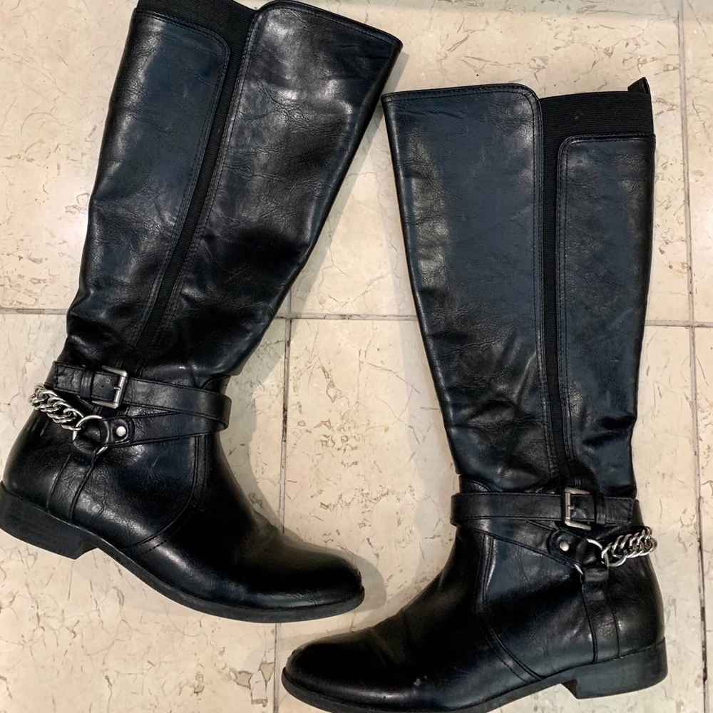 Black Leather Knee-High Boots
